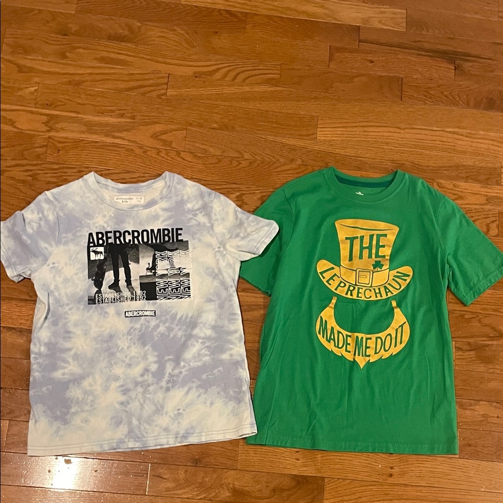 Bundle of 2 tees -Abercrombie & Fitch Blue tie-dye & Green Leprechaun size 10-12
